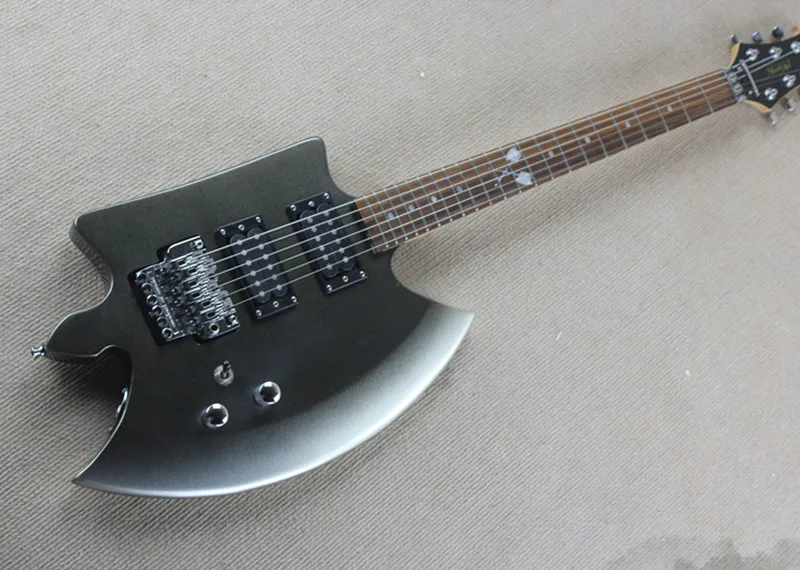 Black Axe Shape Electric Guitar with 22 Frets,Double Rock,Chrome Hardwares,Offer Customizedin