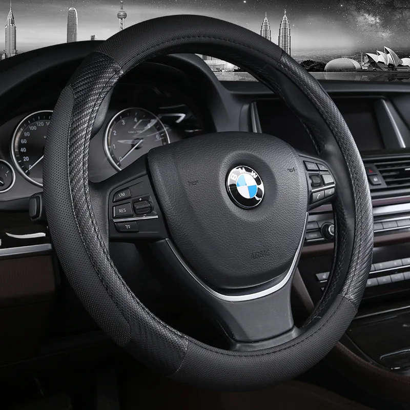 

Luxury Car Steering Wheel Covers Universally 38cm Genuine Leather Set Special Cool Hand Steering Wheel Cove