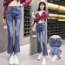 Модные женские джинсы Винтаж Высокая талия Повседневный рваный джинсовый женский Эластичность узкие рваные брюки для девочек