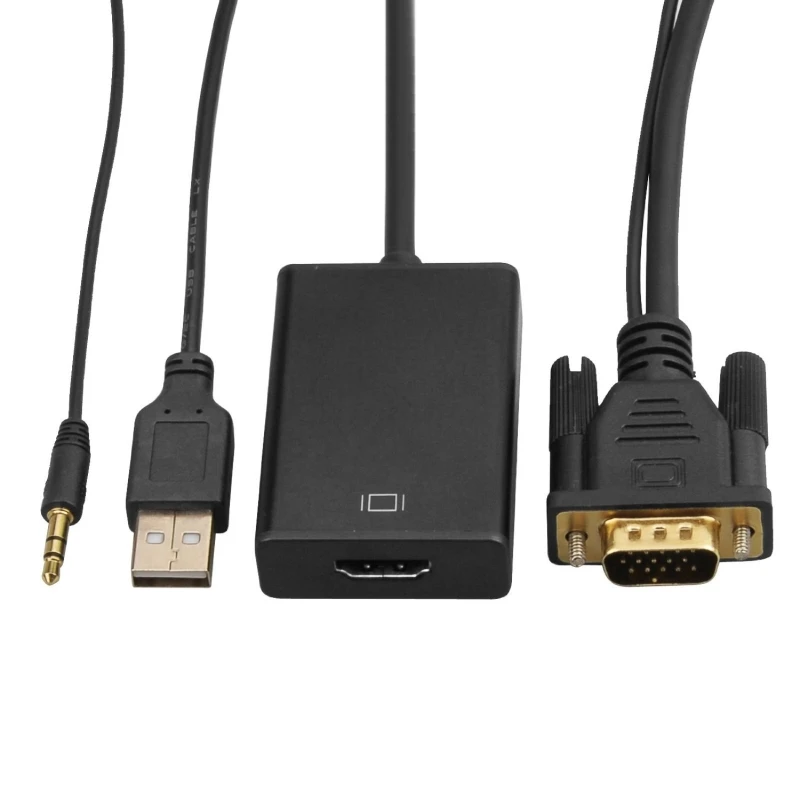 

HD 1080P VGA to HDMI Output TV AV HDTV Video Cable Converter Plug and Play Adapter with Audio Input for Laptop Desktop