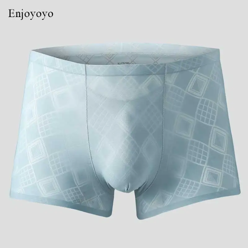 

Quality Nylon Underwear Boxer for Men Shorts Seamless Plaid Thin U Convex 3D Pouch Breathable Boxers Transparent Underpants 3XL