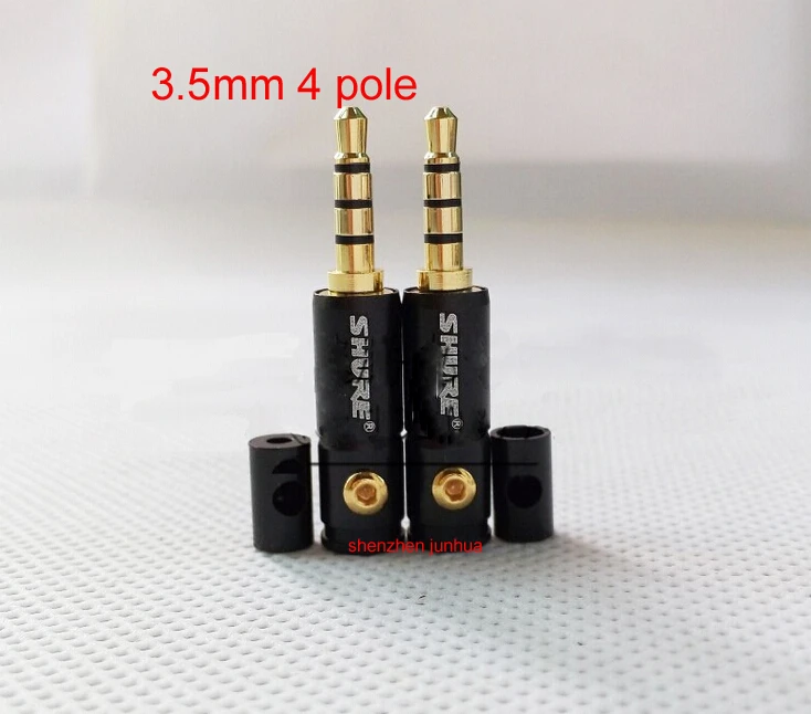 50 set free shipping 3 5mm 4 pole Plug Male Headphone Jack for shure Audio Connector 4mm Cable Adapter