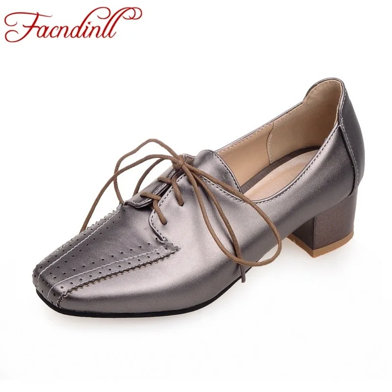 

plus size 34-45 2017 new soft leather shoes woman pumps fashion square heels lace-up gray blue cauual shoes for women pumps