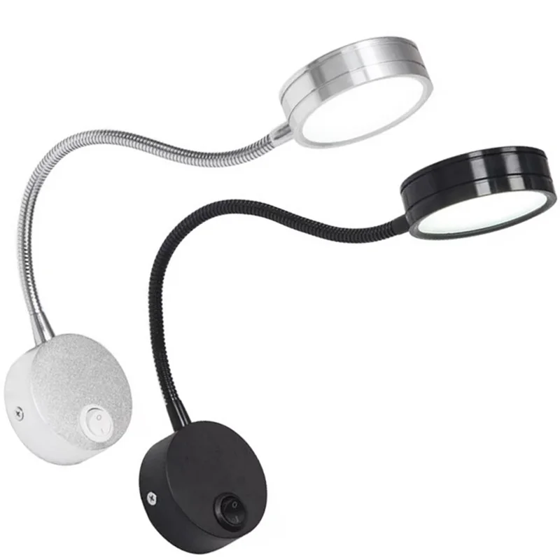 Black Silver 3W 5W 7W LED Reading Wall Lamps With Switch AC85-265V Modern Bedroom Bedside Lamp Light Body Hose Angle Adjustable 3
