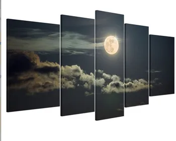 

2016 New 5 Panels Modern Fashion Canvas Printed Painting Moon Picture Printed on Canvas Wall Art Decoration Gifts