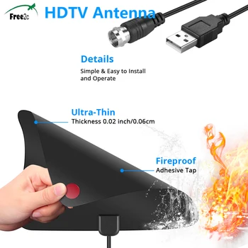 

50 Mile Range Ultra-thin Digital Indoor Antena TV HDTV Antenna&High Signal Capture Cable Signal Amplifie Ship from ES/RU