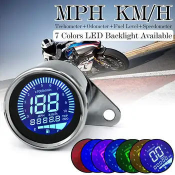 

7 Color Universal 4in1 Motorcycle Gauge LCD Digital Display Motorcycle Speedometer Odometer Tachometer Fuel Level Gauge MPH KMH