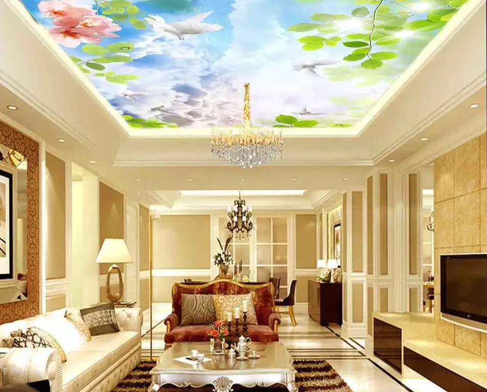 

wallpaper 3d mural Blue sky clouds pigeons leafy ceiling Wallpapers for living room Custom photo wallpaper 3D stereoscopic