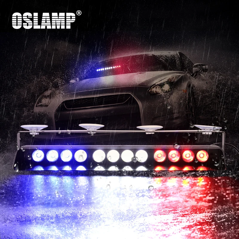 

Oslamp 12 LEDs Auto Strobe Warning Light for Windshield Suction White+Blue+Red Amber+White Flashing Light SUV 12V Signal Lamps