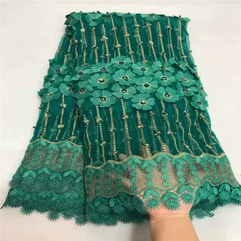 

Nigerian Lace Fabric 2019 High Quality 3D Appliques African French Net Lace With Beads Tulle Lace Fabric For Clothes df65-1233