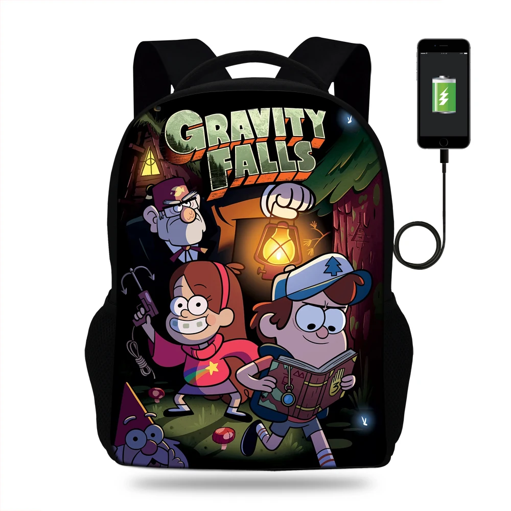 

16inch Computer Laptop USB Charging Backpack School Bag Gravity falls Backpack Travel Women Men Multifunctional Backpack