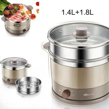 

304 Stainless Steel Multi Cookers Electric Double-layer Hot Pot Cooker Knob Control Thermostat Insulation Anti-dry 1.8L