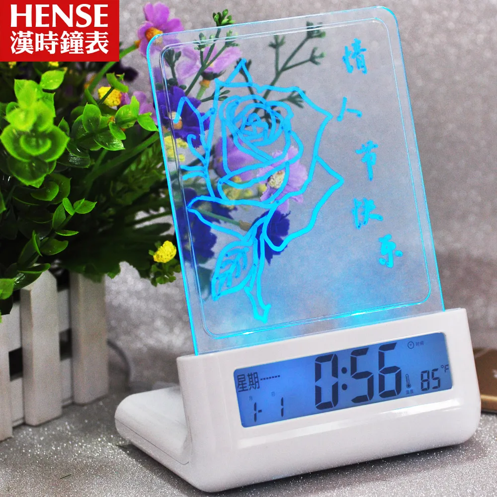 

Clock mute alarm clock led message board alarum ofhead neon alarm clock gift