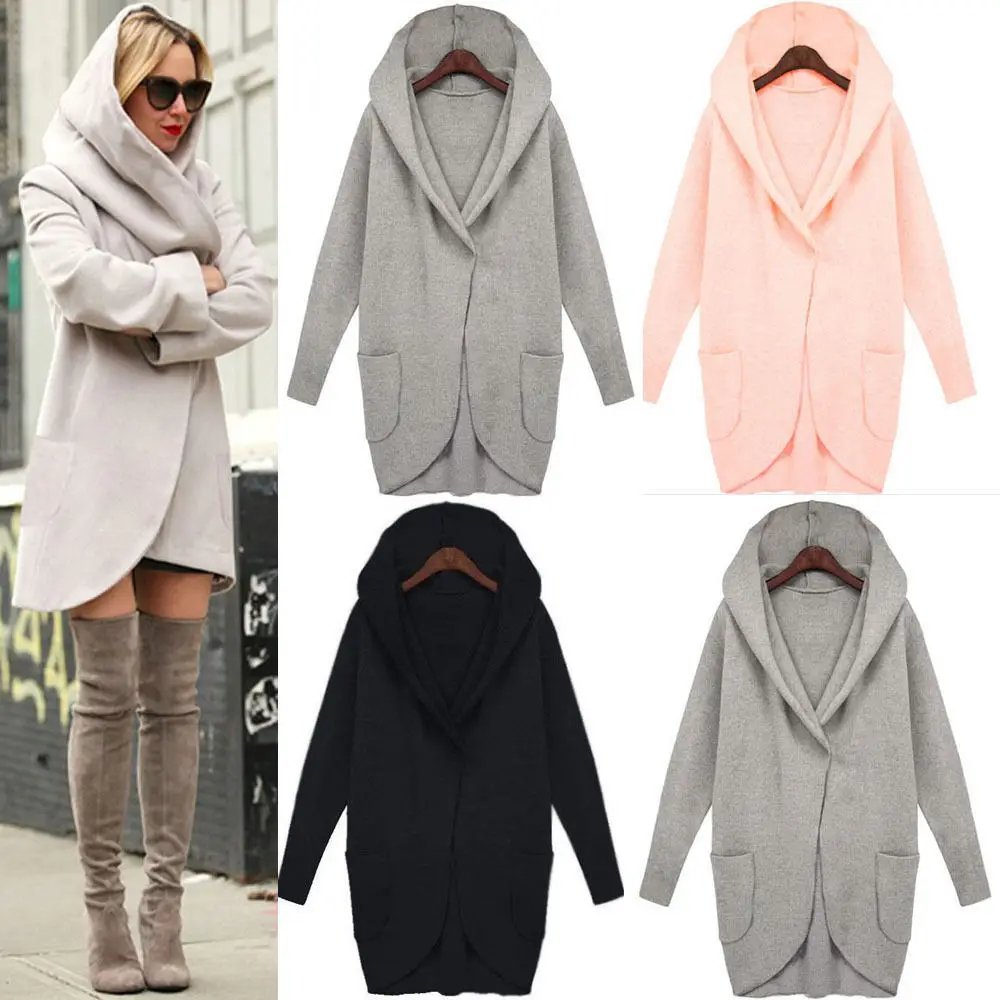 

Autumn and winter long-sleeved hooded fashion loose woolen coat pocket Plus Size Long Coats Fashion Women's Coats