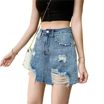 

S-5XL Hole denim Short Skirt Sexy Women Summer Shorts Korean Large Size Female Casual Loose Slim Skirt Vintage Jeans Saia f1054