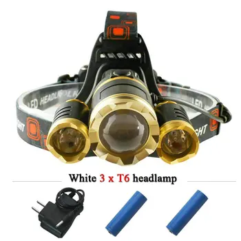 

8000 lumens 3T6 led headlamp headlights CREE XML T6 linterna head lamp hunting head flashlight light 18650 Rechargeable Battery