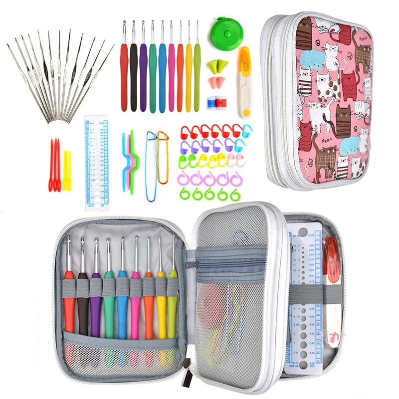 Looen Mix 21 Sizes Crochet Hooks Set Yarn Knitting Needles Sewing Tools Full Set Knit Gauge Scissors Stitch Holders DIY Craft  (8)