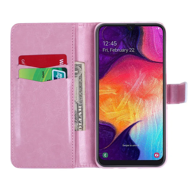 Кожаный чехол с откидной крышкой для Samsung A40 Кошелек изображением перьев бабочек