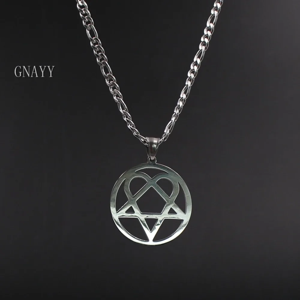 Панк ювелирные изделия ему ожерелье из нержавеющей стали Heartagram кулон Merch Логотип Символ 2" панцирная цепь