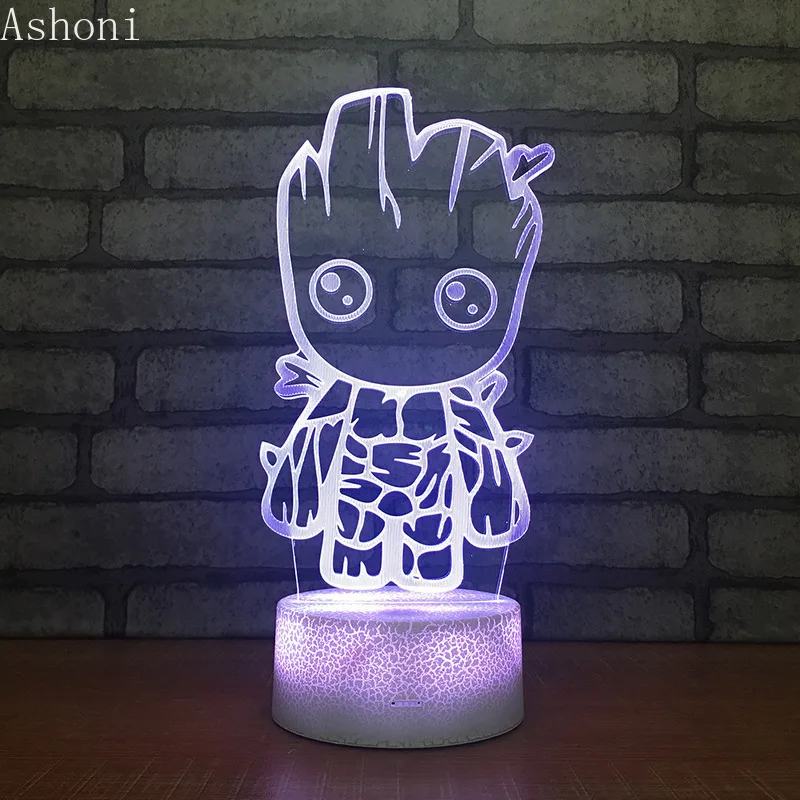 Милый Groot 3D настольная лампа Новинка светодиодный ночник домашний декор 7 цветов