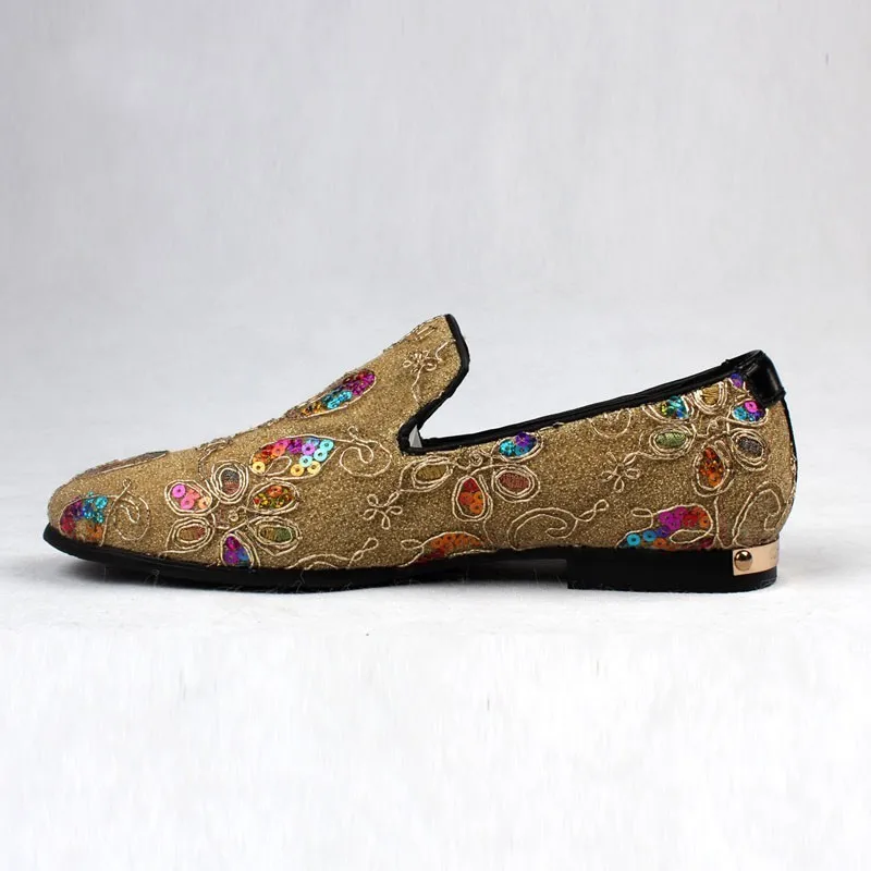 

Shinny Embroidery Man Loafers Shoes Slip on Single Solid Flats Breathable Summer Spring Driving Boats Genuine leather Handmade