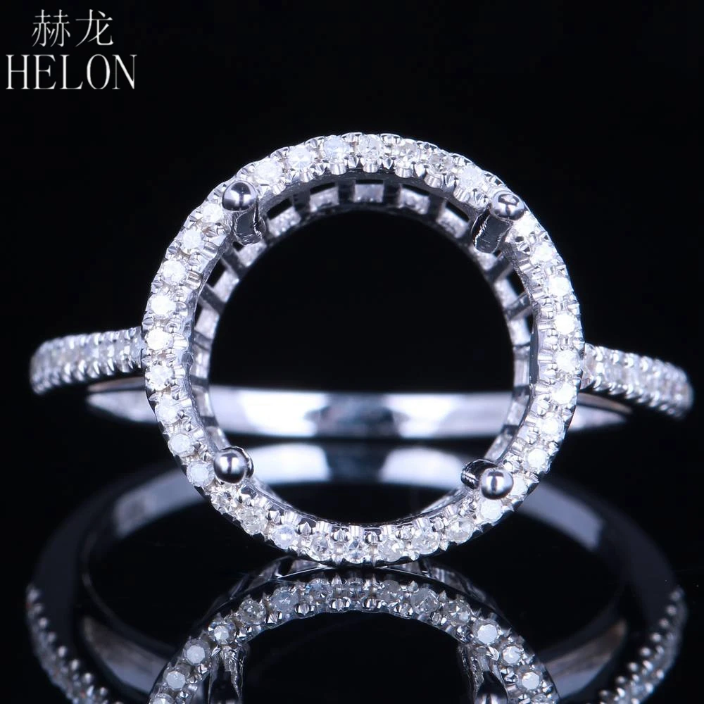 HELON Solid 14k белое золото 11-12 мм круглые натуральные бриллианты Halo полукрепление обручальное свадебное женское модное Ювелирное кольцо