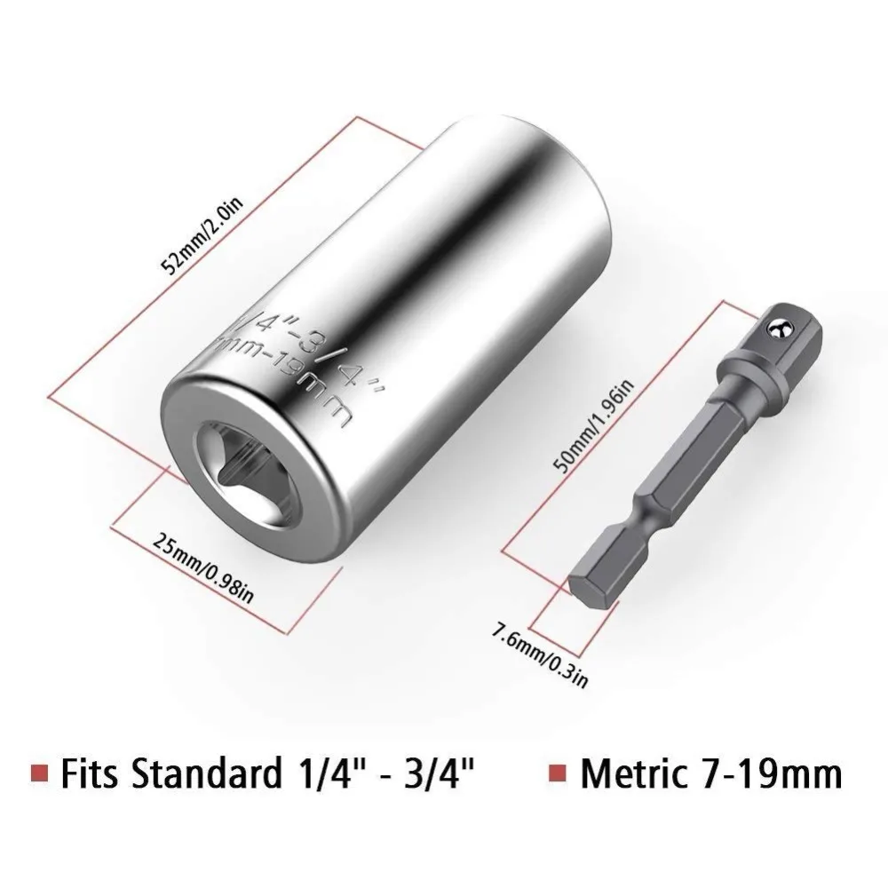 

Universal Torque Wrench Head 7-19mm Multi-Function Magic Adjustable Power Drill Adapter Ratchet Spanner Key Hand Tool