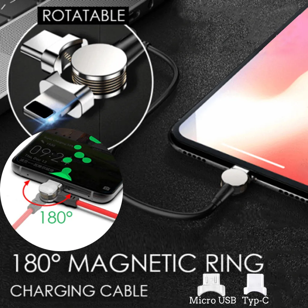 

2019 New 180° Portable Magnetic Ring Quick Charging Cable High Efficiency Mini Data Cable fast charging hot sale