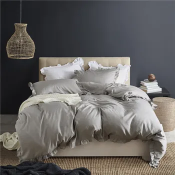 

Lace Up Washed Polyester Duvet Cover Pillowcases Solid Printing Microfiber Bedding Set Simplicity Home Textile 3 Size