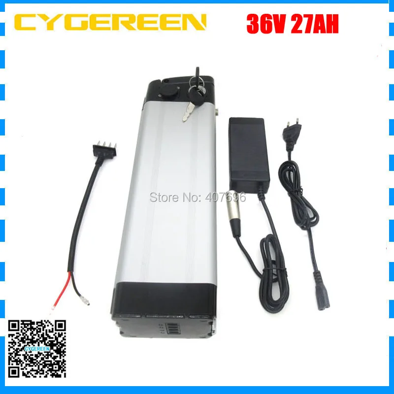 

36Volt 1000W Electric Bike battery 36V 27AH Silver fish lithium battery use F1L 3400mah cell with aluminum case 2A Charger