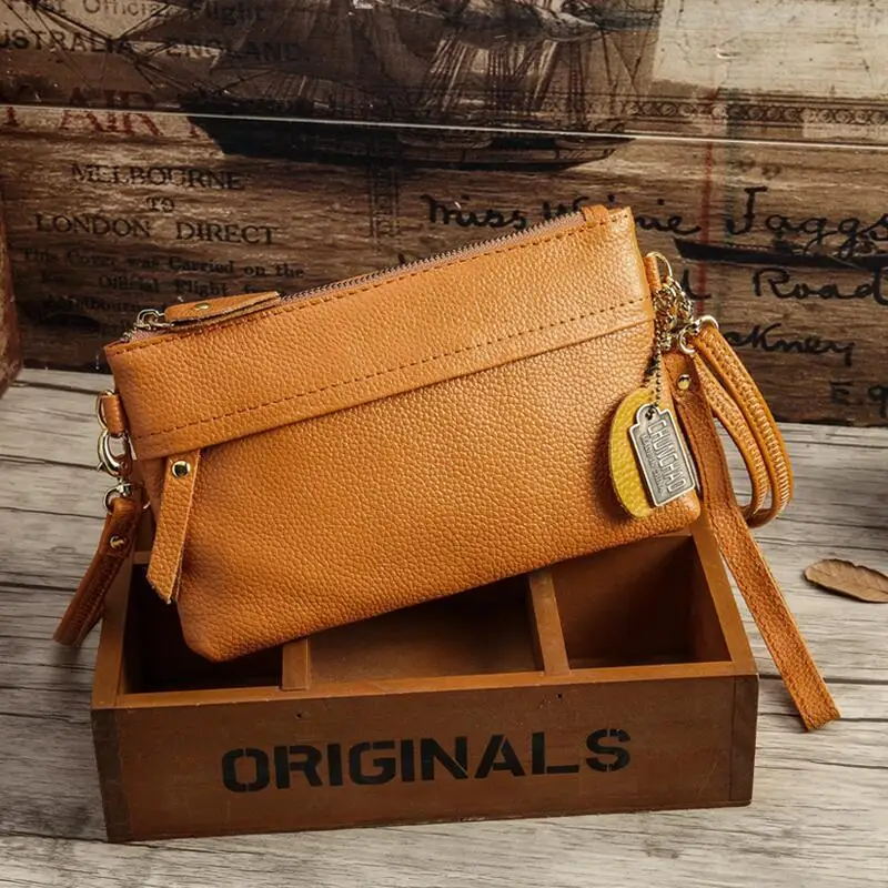 Новая мода натуральная кожа Ms. Корейская сумка летняя Ms. Кроссбоди Мобильный телефон сумка кошелек - Цвет: Светло-коричневый
