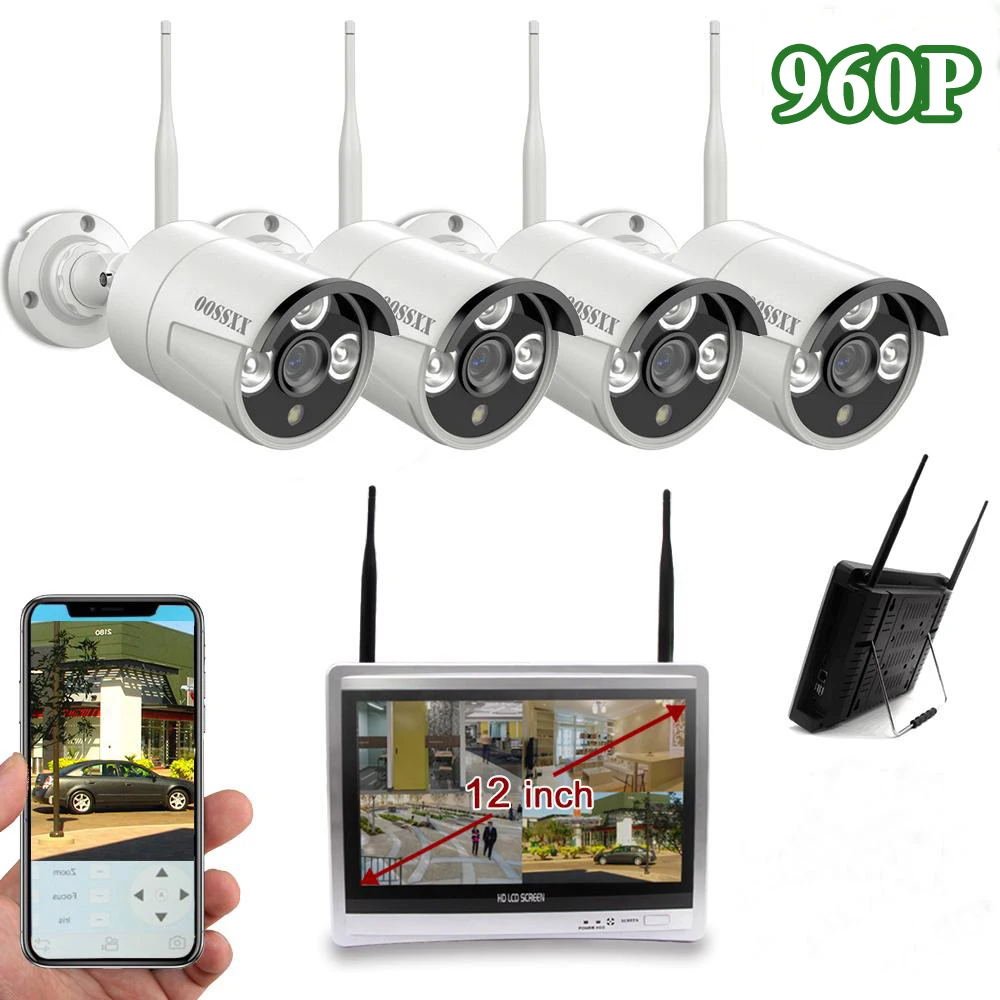 

OOSSXX 8CH 1080P Wireless NVR Kit CCTV Camera System 1.3MP Indoor Outdoor IP66 IP Camera Video Surveillance System 12inch Screen