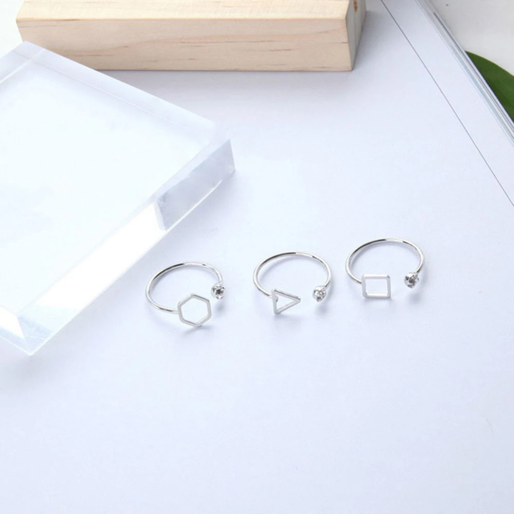 

Punk Fashion 2019 New Ring Simple Geometric Polygon Triangle Square Open Crystal Lady Wholesale Sales Ring Rings For Women Men
