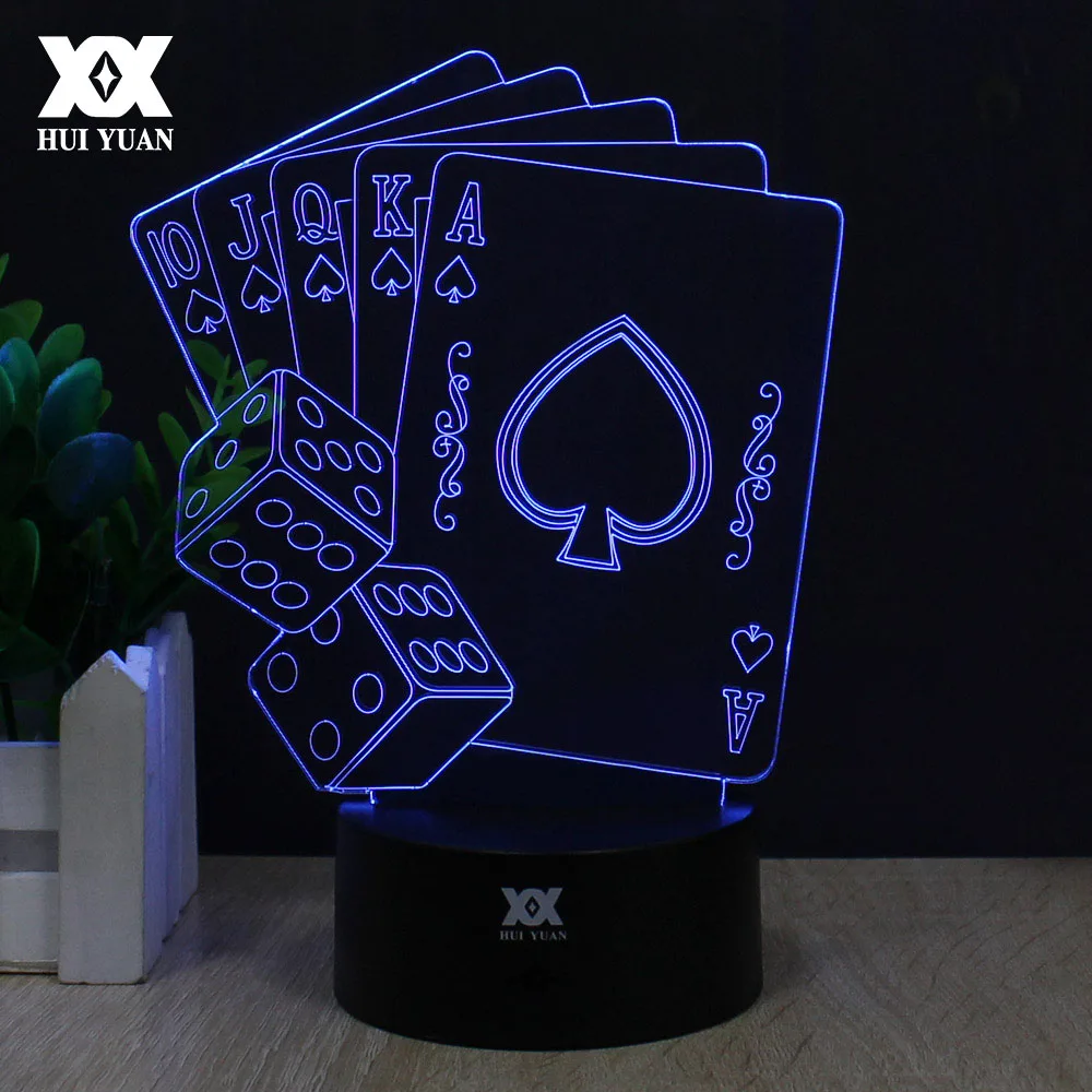 Playing Cards+Dice 3D Lamp LED Novelty Decoration Night Light Bedroom
