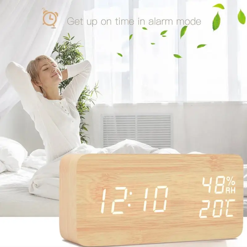 

Electronic Digital Alarm Clock Wood Multifunction Classic LED Display Desktop Digital Alarm Clock Bedside Living Room bed #137