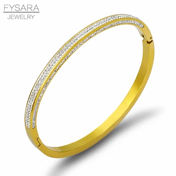 

FYSARA Cubic Zirconia AAA Crystals Cuff Bracelets Stainless Steel Fahison Bridal Gold Bracelets Thin Bangles Elegant Jewelry