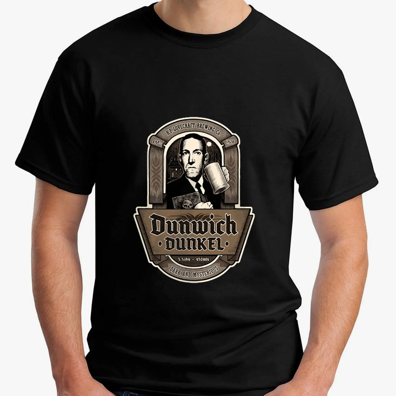 Черная футболка с логотипом DUNWICH SOMBRE loveccraft Miskatonic Biere|Футболки| |
