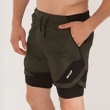 Мужские спортивные шорты 2 в 1 для фитнеса Летние повседневные быстросохнущие короткие мужские брюки штаны для бега и тренировок пляжные шорты Crossfit спортивные штаны