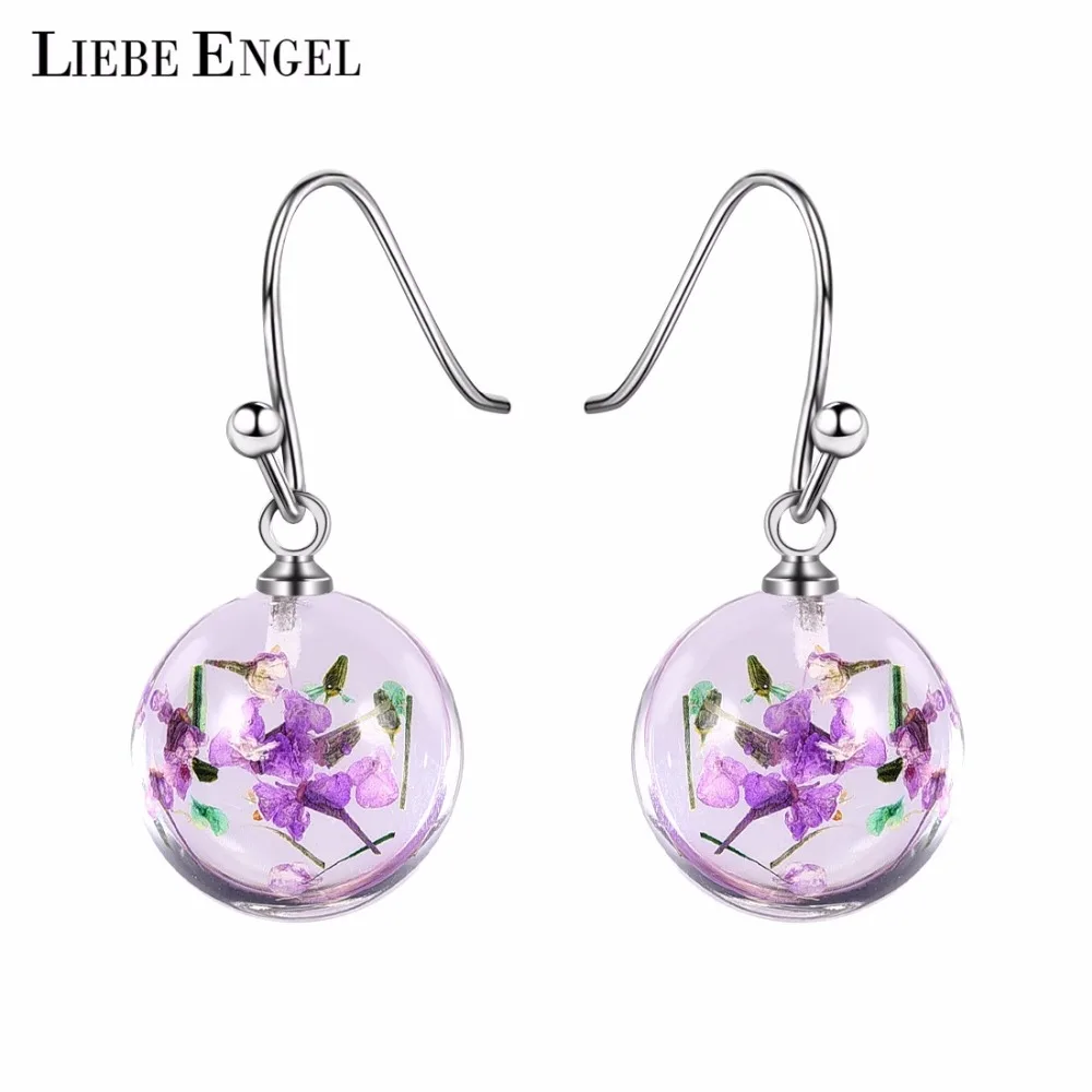 

LIEBE ENGEL Creative Colorful Resin Dried Flowers Earrings For Women Dangle Hook style Earrings Fashion Jewelry Sweet Gift