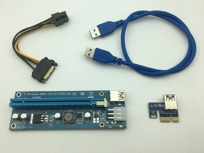 VER006C Riser Card 1x к 16x PCI Express PCI-E удлинитель USB 3,0 кабель SATA 6Pin IDE/SATA Мощность для добывания монет Биткойн Майнер Antminer