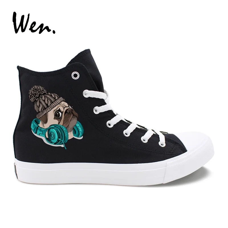 ون الأصلي تصميم الصلصال الكلب مع محبوك قبعة سماعة عالية أعلى ذو أربطة للجنسين حذاء قماش أحذية رياضية أسود أبيض أحذية تزلج