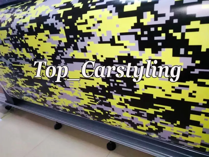 Yellow black pixed camo digital Tiger car wrapping covering with air bubble free (15)