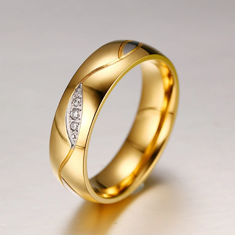 DOYUBO New Arrival Gold Color Lovers' Rings For Wedding European Design 316L Stainless Steel Trendy Couples Rings Jewelry DF007