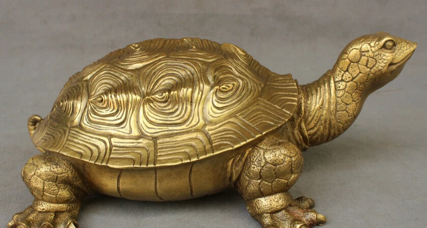 

song voge gem S3511 12" Chinese FengShui Pure Brass Wealth Longevity Shou Sea Turtle Statue Sclpture