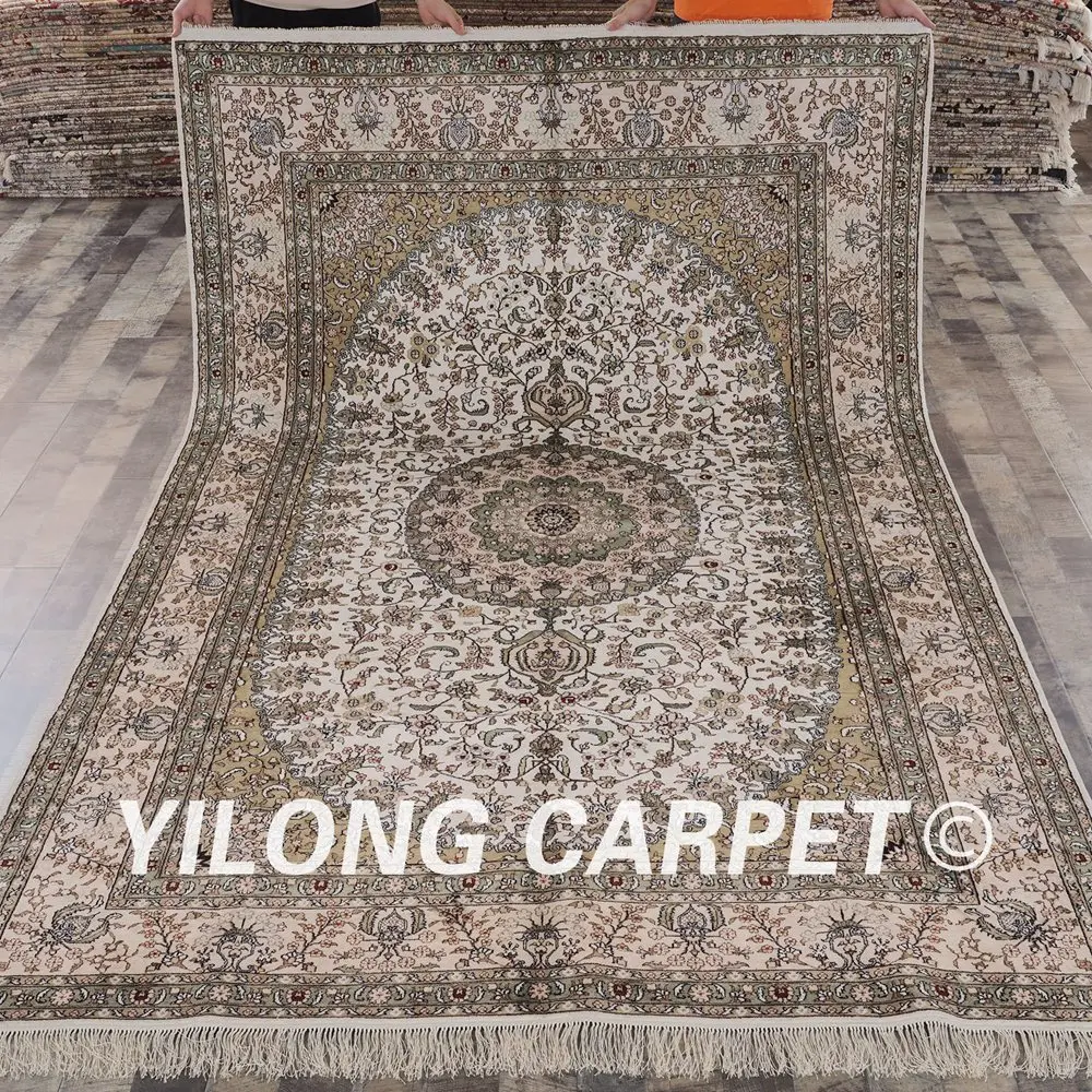 Yilong 6'x9 под старину Тебризский ковер из шелка гостиная украшения ручной работы турецкий Шелковый ковер (zw039m6x9)