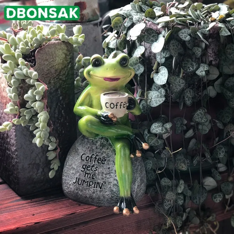 Кофейные украшения в виде лягушки садовая скульптура из смолы украшение для дома