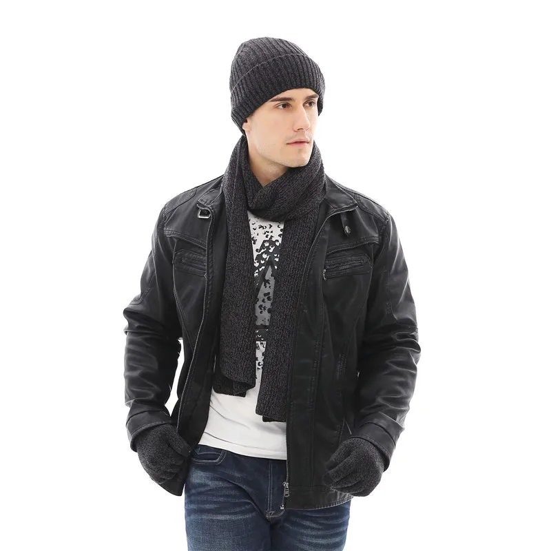 LaMaxPa New Fashion Solid Thicken Man Scarf, Hat & Glove Sets 3Pcs Striped Knitted Winter Warm Beanis Wrap