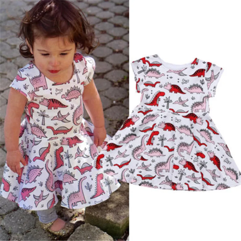 

Cute Kids Infant Toddler Baby Girls Clothes Cartoon Dinosaur Short Sleeve Cotton Tutu Dress Outfits Summer Children Clothing