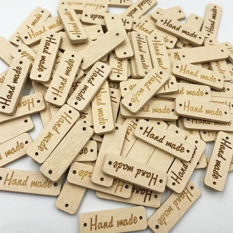 25/50/100pcs Rectangle Wooden Button "Hand Made" Wood Button Sewing Accessories For Clothes Handmade Scrapbooking Craft  WB507