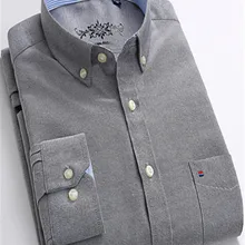 Мужская классическая рубашка с длинным рукавом, однотонная оксфордская нашивка для рубашки, нагрудный карман, повседневные полосатые клетчатые рубашки на пуговицах